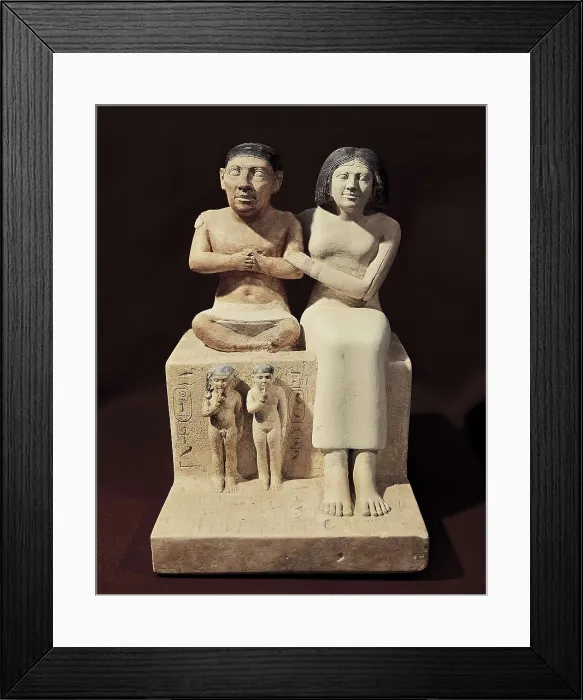 Framed Print : Statuette of the dwarf Seneb and his family. 2475 BC. Painted limestone. Egyptian art. Old Kingdom. Sculpture on rock. EGYPT. Cairo. Egyptian Museum. Proc: EGYPT. Giza