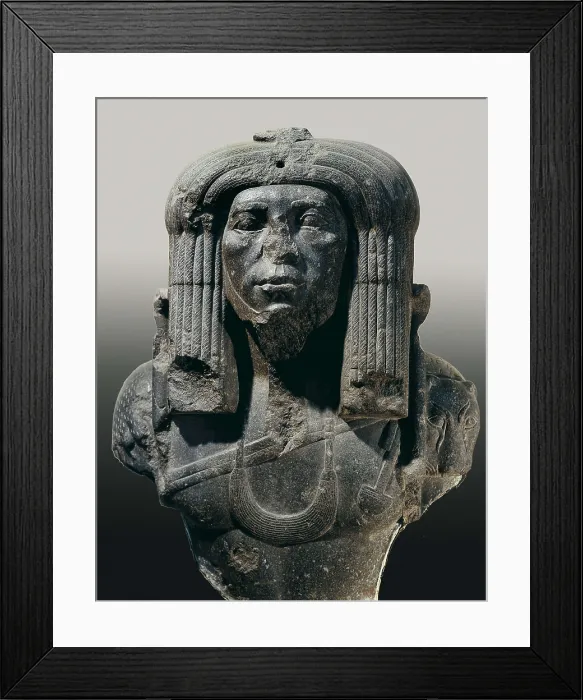 Framed Print : Amenemhat III in costume of a priest. 1842 BC - 1797 BC. Pharaoh's bust covered by the skin of a panther typical of the priests. Egyptian art. Middle Kingdom