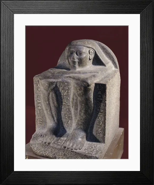 Framed Print : Ahotep Block Statue. 1550 -1525 BC. Egyptian art. Middle Kingdom. Sculpture on rock. EGYPT. Cairo. Egyptian Museum. Proc: EGYPT. Saqqara. AISA / Everett Collection**US SALES ONLY**