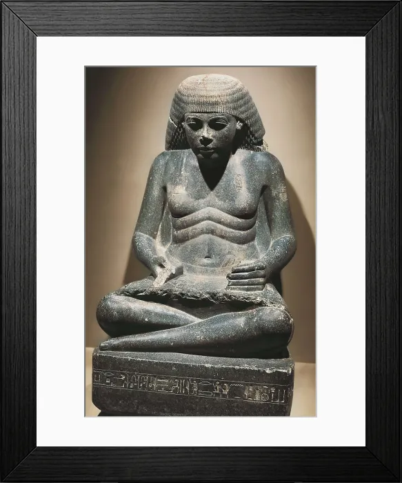 Framed Print : Amenhotep, son of Hapu. s.XIV BC. Architect and supervisor of the works of Amenhotep III. Depicted as scribe. 18th Dynasty. Grey granite. Egyptian art. New Kingdom