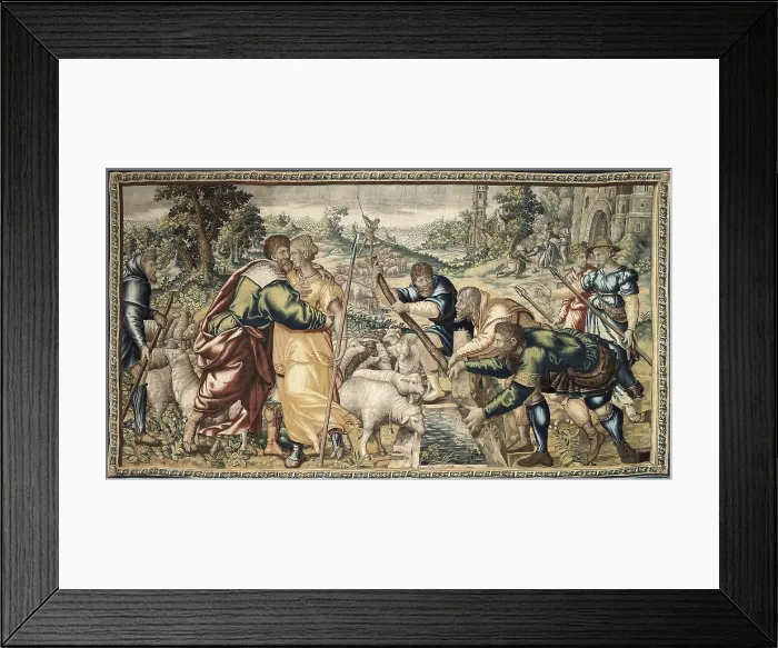 Framed Print : FRANCE. Beaune. Htel-Dieu. Encounter of Jacob and Raquel, his future wife. Tapestry belonging to the series 'History of Jacob'. Flemish art. Tapestry