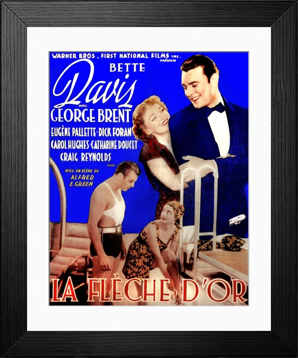 Framed Print : THE GOLDEN ARROW, (aka LA FLECHE D'OR), French poster art, Bette Davis, George Brent, 1936