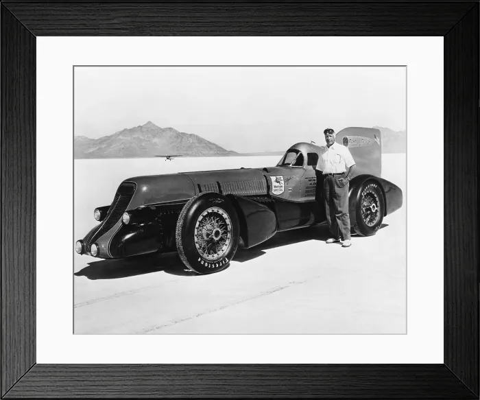 Framed Print : David Abbott Ab Jenkins and the Mormon Meteor III on the Bonneville Salt Flats, ca. 1940