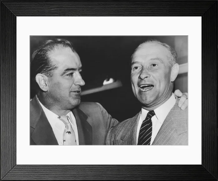 Framed Print : Sen. Joseph McCarthy campaigning with Sen. William Jenner of Indiana. Oct. 21, 1952. Jenner, was a follower of McCarthy and bitter Senatorial critic of the Truman administration