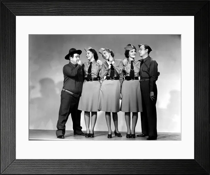 Framed Print : BUCK PRIVATES, Lou Costello, Maxine Andrews, Patty Andrews, Laverne Andrews [The Andrews Sisters, Abbott and Costello], 1941