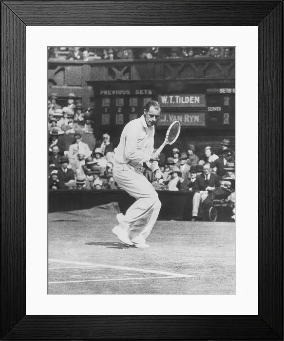 Framed Print : Bill Tilden as he played against John Van Ryn, at Wimbledon, July 2, 1930. Tilden defeated Van Ryn in three sets, 7-5, 6-4, 6-1, in the third round of Men's Singles Framed Print : Bill Tilden as he played against John Van Ryn, at Wimbledon, July 2, 1930. Tilden defeated Van Ryn in three sets, 7-5, 6-4, 6-1, in the third round of Men's Singles