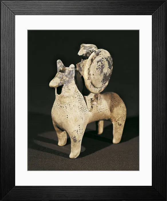 Framed Print : Balm vase with a warrior on horseback. 8th c.-3rd c. BC. Etruscan art. Terra-cotta. ITALY. Cerveteri. National Etruscan Museum of Archaeology