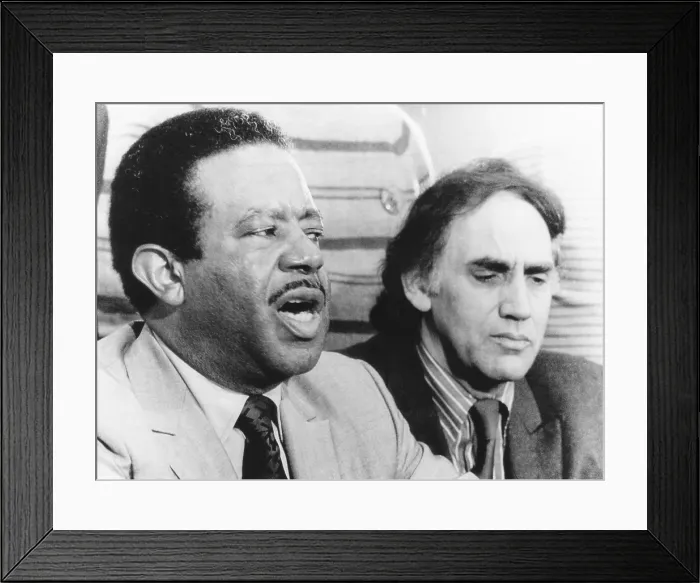 Framed Print : Defense Attorney William Kunstler and Rev. Ralph Abernathy at end of the Chicago Seven trial. Kunstler charged U.S Framed Print : Defense Attorney William Kunstler and Rev. Ralph Abernathy at end of the Chicago Seven trial. Kunstler charged U.S