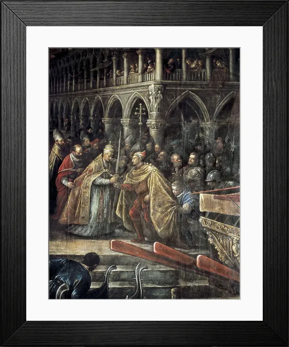 Framed Print : BASSANO, Francesco (1540-1592). Meeting of Pope Alexander III and Doge Ziani. ca. 1582. ITALY. Venice. Ducal Palace. Renaissance art. Cinquecento. Venetian school. Painting