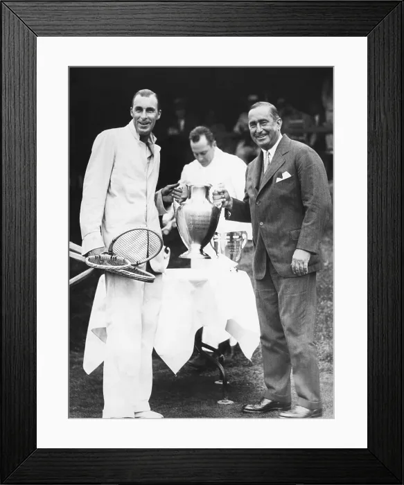 Framed Print : Bill Tilden receives trophy from Samuel Collum, after he won the Men's Singles Championship. Sept 15, 1929. Westside Tennis Club, Forest Hills, New York City