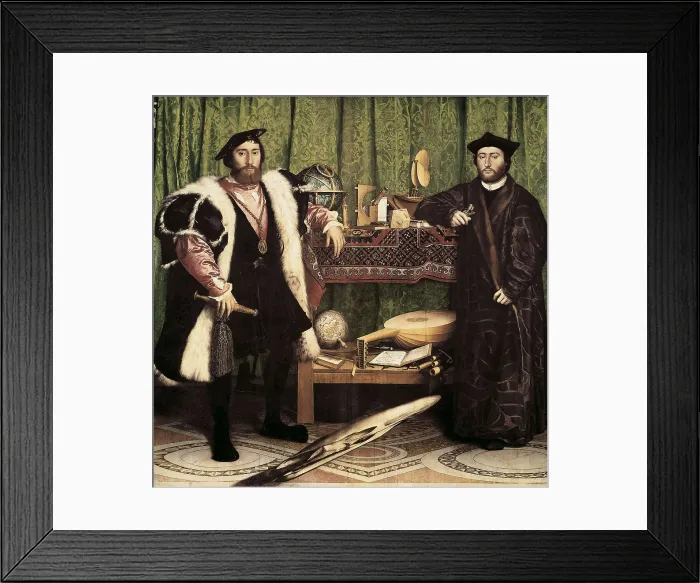 Framed Print : HOLBEIN, Hans, 'the Younger' (1497-1547). The Ambassadors. 1533. Portrait of Jean de Dinteville and Georges de Selve. Flemish art. Oil on wood. UNITED KINGDOM. London Framed Print : HOLBEIN, Hans, 'the Younger' (1497-1547). The Ambassadors. 1533. Portrait of Jean de Dinteville and Georges de Selve. Flemish art. Oil on wood. UNITED KINGDOM. London