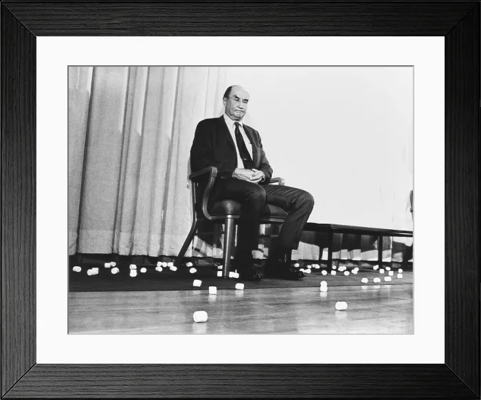 Framed Print : Sen. Strom Thurmond pelted with marshmallows after a speech at Carnegie-Mellon University. Jan. 1970