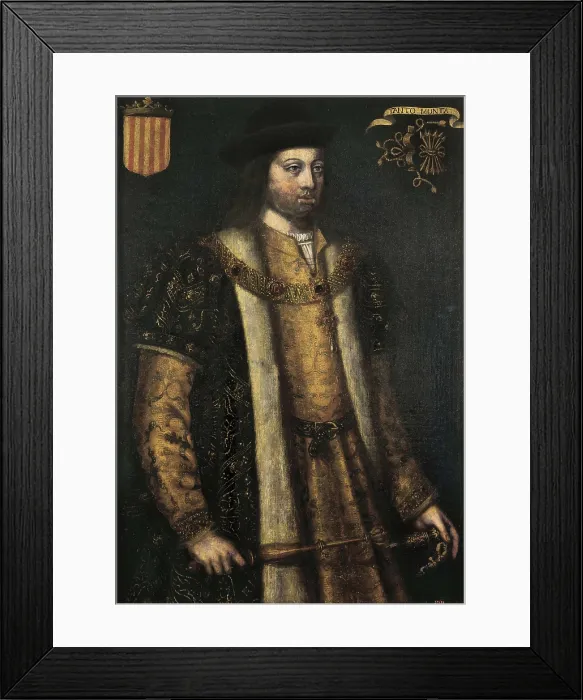 Framed Print : ARIOSTO, Filippo (16th century). Portrait of Ferdinand the Catholic. 1587-1588. Renaissance art. Oil on wood. SPAIN. Barcelona. Montjuic Castle Military Museum