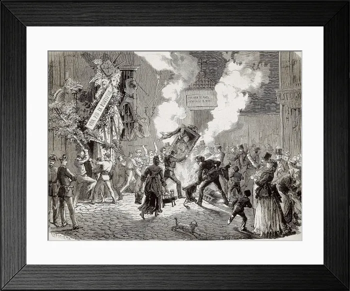 Framed Print : Spain (1873). First Republic. Anticlerical demonstration in Madrid (July 1873). Published in 'L'Illustration. Journal Universel'. Etching Framed Print : Spain (1873). First Republic. Anticlerical demonstration in Madrid (July 1873). Published in 'L'Illustration. Journal Universel'. Etching