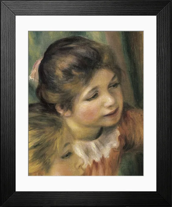 Framed Print : RENOIR, Pierre-Auguste (1841-1919). Two Young Girls at the Piano. 1892. Central upper detail. Girl's face. Impressionism. Oil on canvas. FRANCE. Paris