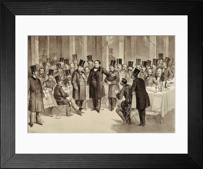 Framed Print : Spain (1863). Banquet of the Progressist Party (20th December 1863). In the middle (standing) Salustiano de Olzaga. Litography. SPAIN. Madrid. Municipal Museum