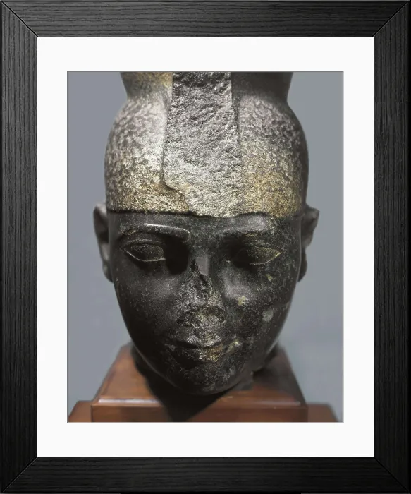 Framed Print : Taharka or Tirhakah. 690 - 664 BC. Taharka has here the high crown of the Nubian Kings. Egyptian art. Third Intermediate Period. Sculpture on rock. EGYPT. Cairo. Egyptian Museum