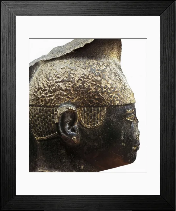 Framed Print : Taharka or Tirhakah. 690 - 664 BC. Taharka has here the high crown of the Nubian Kings. Egyptian art. Third Intermediate Period. Sculpture on rock. EGYPT. Cairo. Egyptian Museum
