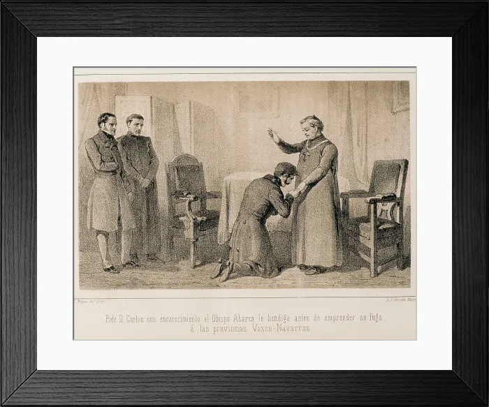 Framed Print : Spain. First Carlist War. Bishop Abarca blesses don Carlos before his escape to Basque-Navarrese provinces. Litography. AISA / Everett Collection**US SALES ONLY**
