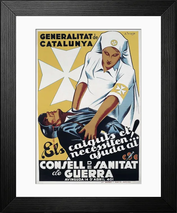 Framed Print : SPAIN. CATALONIA. Spain. Civil War. 'Els caiguts et necessiten' (The Fallen need you). Poster of the Consell de Sanitat de Guerra, Generalitat of Catalonia (1937) Framed Print : SPAIN. CATALONIA. Spain. Civil War. 'Els caiguts et necessiten' (The Fallen need you). Poster of the Consell de Sanitat de Guerra, Generalitat of Catalonia (1937)