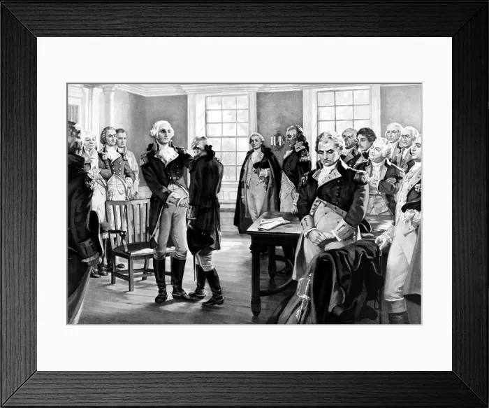 Framed Print : George Washington says farewell to his troops at Fraunces Tavern, New York, 1783. Painting by Hintermeister. Courtesy: CSU Archives / Everett Collection Framed Print : George Washington says farewell to his troops at Fraunces Tavern, New York, 1783. Painting by Hintermeister. Courtesy: CSU Archives / Everett Collection