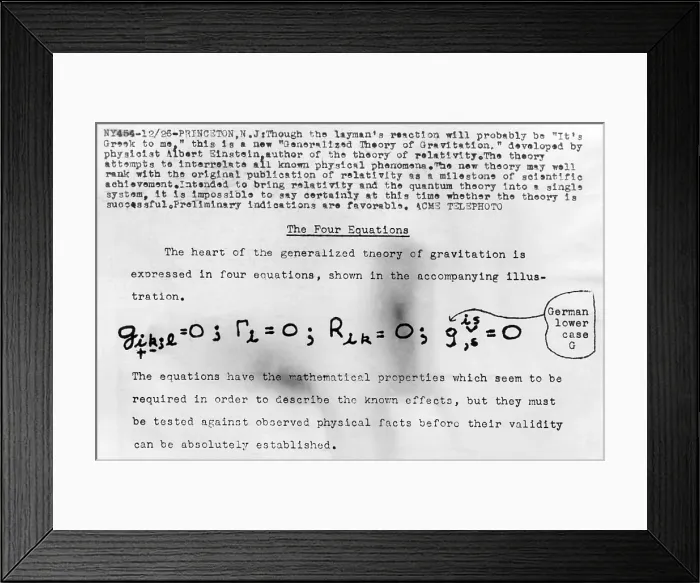 Framed Print : Einstein's Four Equations. Einstein's new Generalized Theory of Gravitation Framed Print : Einstein's Four Equations. Einstein's new Generalized Theory of Gravitation
