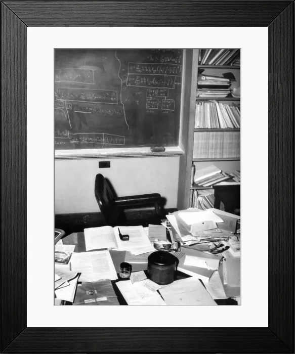 Framed Print : Albert Einstein's study at the institute for Advance Study at Princeton University. Photo was taken after Einstein's sudden death on May 18, 1955 Framed Print : Albert Einstein's study at the institute for Advance Study at Princeton University. Photo was taken after Einstein's sudden death on May 18, 1955