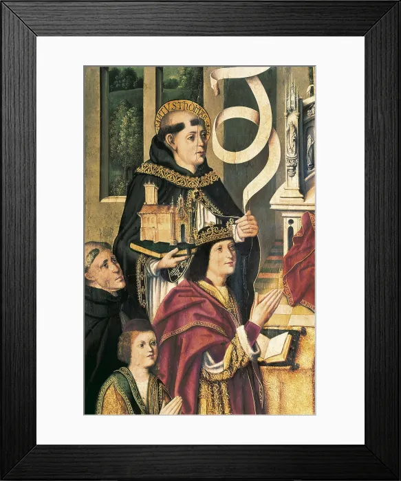 Framed Print : The Virgin of the Catholic Monarchs. 1495-1497. Left detail showing the portrait of Ferdinand the Catholic. Gothic art. Tempera on wood. SPAIN. Madrid. Prado Museum. Proc: SPAIN Framed Print : The Virgin of the Catholic Monarchs. 1495-1497. Left detail showing the portrait of Ferdinand the Catholic. Gothic art. Tempera on wood. SPAIN. Madrid. Prado Museum. Proc: SPAIN