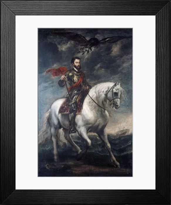 Framed Print : VAN DYCK, Sir Anthony (1599-1641). Portrait of Charles V on Horseback. 1620. Flemish art. Oil on canvas. ITALY. Florence. Galleria degli Uffizi (Uffizi Gallery)
