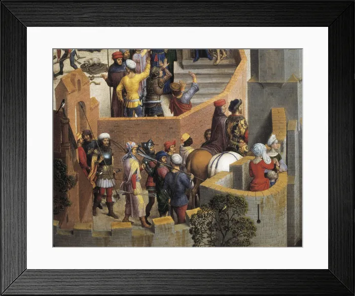 Framed Print : MEMLING, Hans (1433-1494). Passion of the Christ. 1840. Detail with soldiers. Flemish art. Oil on wood. ITALY. Turin. Galleria Sabauda (Sabauda Gallery)