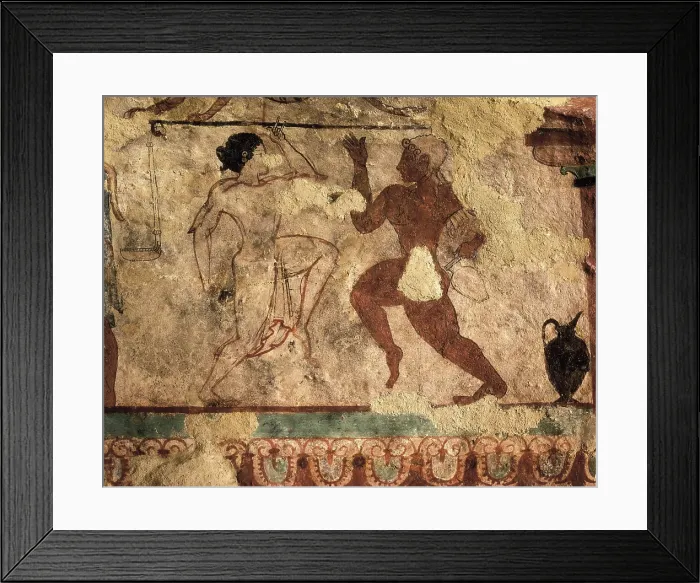 Framed Print : Tomb of The Lionesses. ITALY. Tarquinia. Necropolis of Monterozzi. Tomb of The Lionesses. Dancers. Etruscan art. Fresco. AISA / Everett Collection**US SALES ONLY**