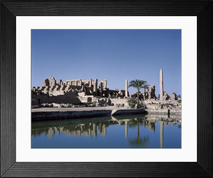 Framed Print : Great Temple of Amon-Re. 16th-4th c. BC. EGYPT. QUENA. Karnak. Thebes. Temple of Amon - Ra. Karnak Temple Complex and Sacred Lake (foreground). Egyptian art. New Kingdom