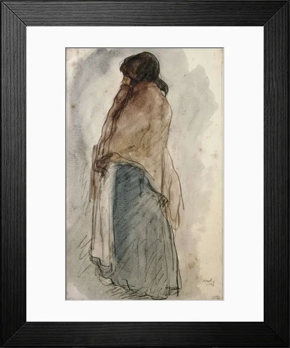 Framed Print : NONELL i MONTURIOL, Isidre (1873-1911). Gypsy on Foot with Shawl. 1906. Charcoal and watercolour. Modernism. Watercolour. SPAIN. Barcelona. National Art Museum of Catalonia
