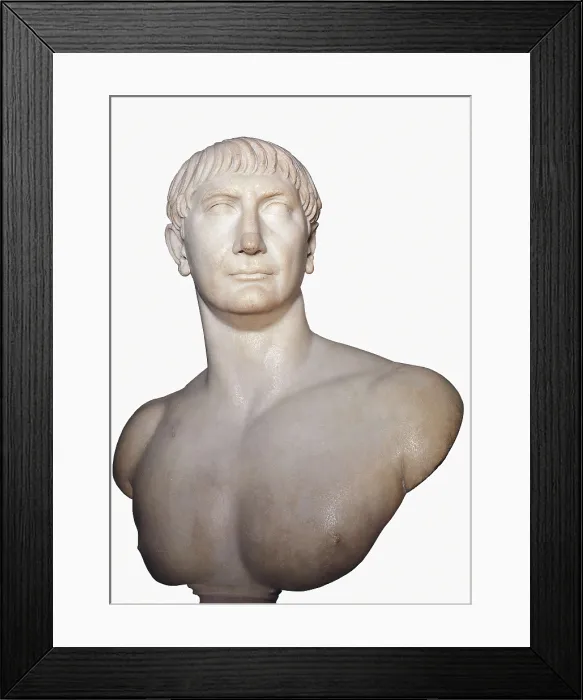 Framed Print : Trajan. ca. 108. Roman bust. Roman art. Early Empire. Sculpture on marble. UNITED KINGDOM. London. The British Museum. AISA / Everett Collection**US SALES ONLY**