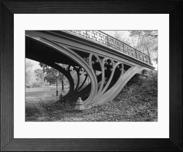 Framed Print : New York City, Central Park's Gothic Arch, view from bridlepath looking northeast showing detail of cast-iron gothic motifs in spandrel, photograph by Jet Lowe, circa 1980s Framed Print : New York City, Central Park's Gothic Arch, view from bridlepath looking northeast showing detail of cast-iron gothic motifs in spandrel, photograph by Jet Lowe, circa 1980s