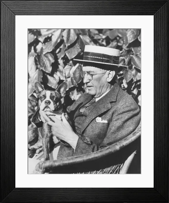 Framed Print : George Ade, famous Hoosier humorist, pets his dog Spry at his winter home in Miami, Florida. Dec. 9, 1932. (CSU_2015_9_1130)