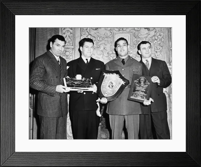 Framed Print : Four boxing champions at the Annual Dinner of the Boxing Writer's Assn. At the Ruppert Brewery in NYC. Jan. 21, 1942 Framed Print : Four boxing champions at the Annual Dinner of the Boxing Writer's Assn. At the Ruppert Brewery in NYC. Jan. 21, 1942