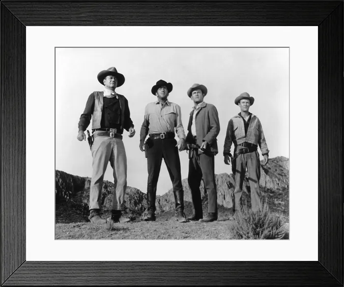 Framed Print : THE SONS OF KATIE ELDER, from left: John Wayne, Dean Martin, Earl Holliman, Michael Anderson Jr. 1965 tsoke1965jw-fsct02(tsoke1965jw-fsct02)