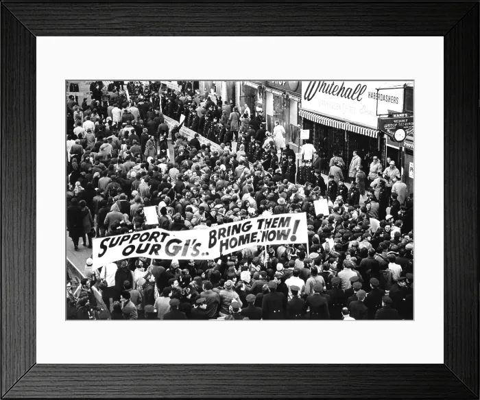 Framed Print : Anti-war demonstrators outside an army induction center in NYC chant Hell no, we won't go, 12 / 6 / 67.. Courtesy: CSU Archives / Everett Collection Framed Print : Anti-war demonstrators outside an army induction center in NYC chant Hell no, we won't go, 12 / 6 / 67.. Courtesy: CSU Archives / Everett Collection