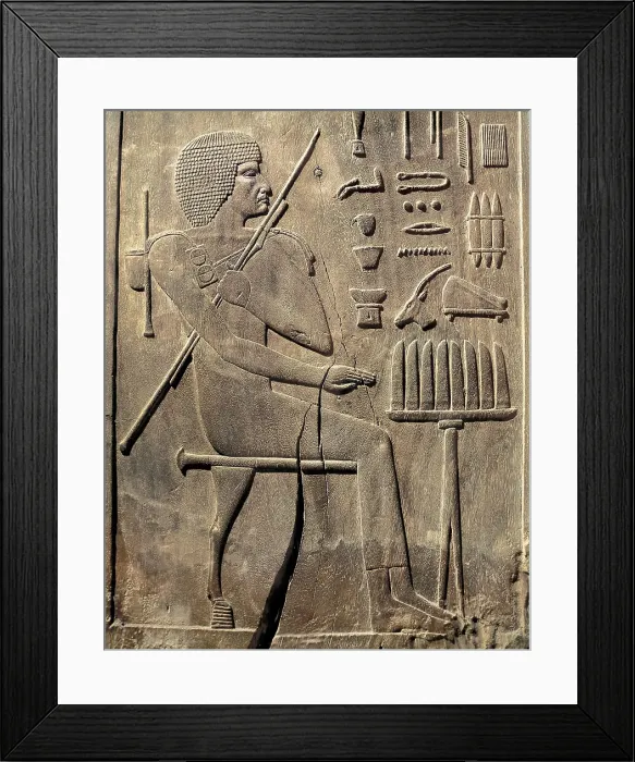 Framed Print : Tomb of Hesyre. 2649 BC. Chief of the scribes of the Pharaoh Djoser. Egyptian art. Old Kingdom. Relief on rock. EGYPT. Cairo. Egyptian Museum. Proc: EGYPT. Saqqara