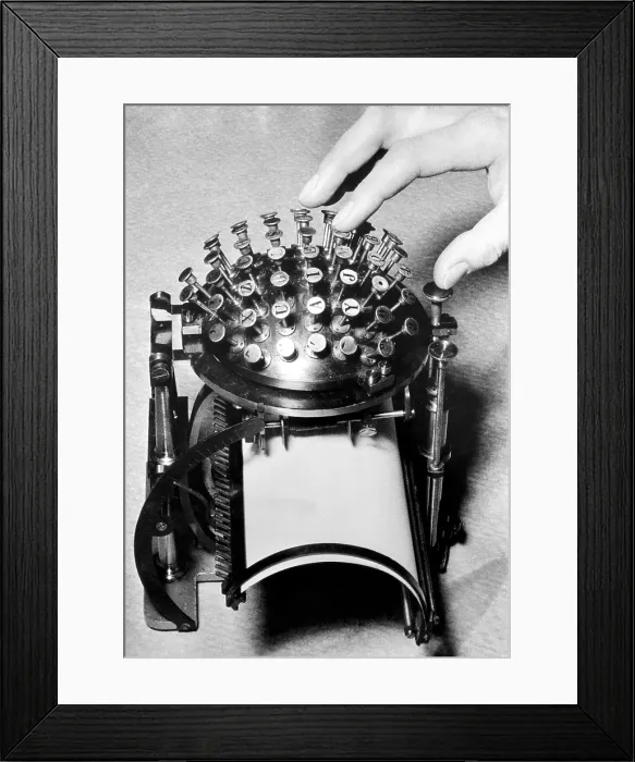 Framed Print : A typewriter designed to conserve the metal needed for the war effort during World War II, c. 1940s.. Courtesy: CSU Archives  /  Everett Collection