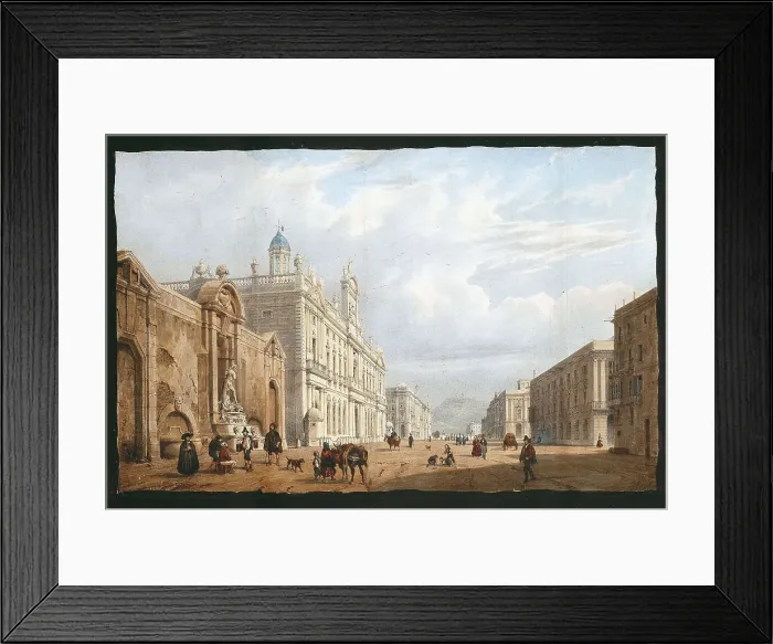 Framed Print : Barcelona. The old waterfront of the city, with the fountain of Neptune, the Custom House, the Royal Palace and the Llotja (trade center). Litography. SPAIN. Barcelona Framed Print : Barcelona. The old waterfront of the city, with the fountain of Neptune, the Custom House, the Royal Palace and the Llotja (trade center). Litography. SPAIN. Barcelona