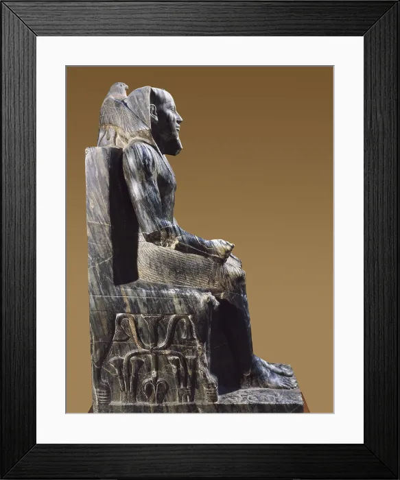 Framed Print : Statue of Khafre enthroned. 2520 BC. Egyptian art. Old Kingdom. Sculpture on rock. EGYPT. Cairo. Egyptian Museum. Proc: EGYPT. Giza. Temple of Khafre's Pyramid Framed Print : Statue of Khafre enthroned. 2520 BC. Egyptian art. Old Kingdom. Sculpture on rock. EGYPT. Cairo. Egyptian Museum. Proc: EGYPT. Giza. Temple of Khafre's Pyramid