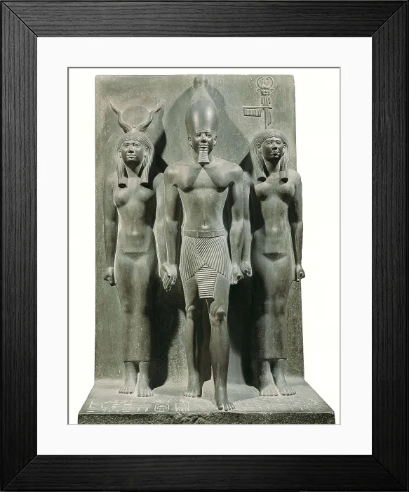 Framed Print : AISA / Everett Collection Triad of Menkaure (Mycerinus) with the goddess Hathor and the goddess of the Aphroditopolis nome. 2490 BC