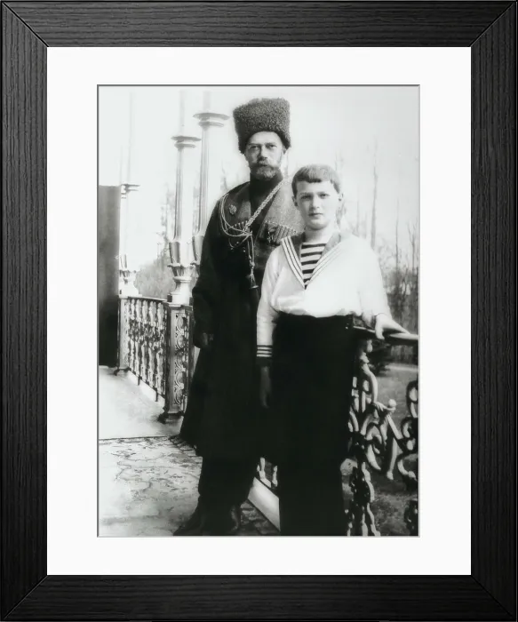 Framed Print : ROMANOV, Alexei Nicolaevich (1904-1918); Nicholas II. Portrait of czar Nicholas II wearing a Cossack costume with his son Alexei Nikolaevich in 1914