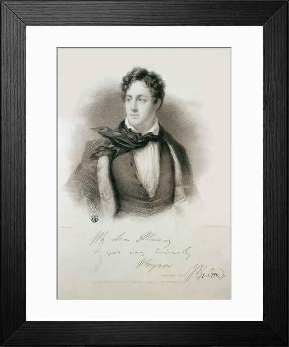 Framed Print : Byron, George Gordon Byron, 6th Baron, called 'Lord Byron' (1788-1824). Etching. AISA / Everett Collection**US SALES ONLY**