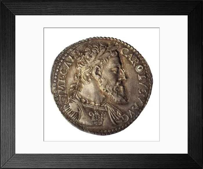Framed Print : Silver coin with the effigy of Charles V. Coin. AISA / Everett Collection**US SALES ONLY**