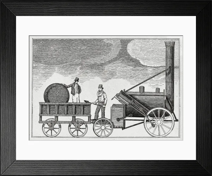 Framed Print : STEPHENSON, Robert (1803-1859). Steam locomotive 'Rocket', designed by Stephenson (1829). Engraving. AISA / Everett Collection**US SALES ONLY** Framed Print : STEPHENSON, Robert (1803-1859). Steam locomotive 'Rocket', designed by Stephenson (1829). Engraving. AISA / Everett Collection**US SALES ONLY**