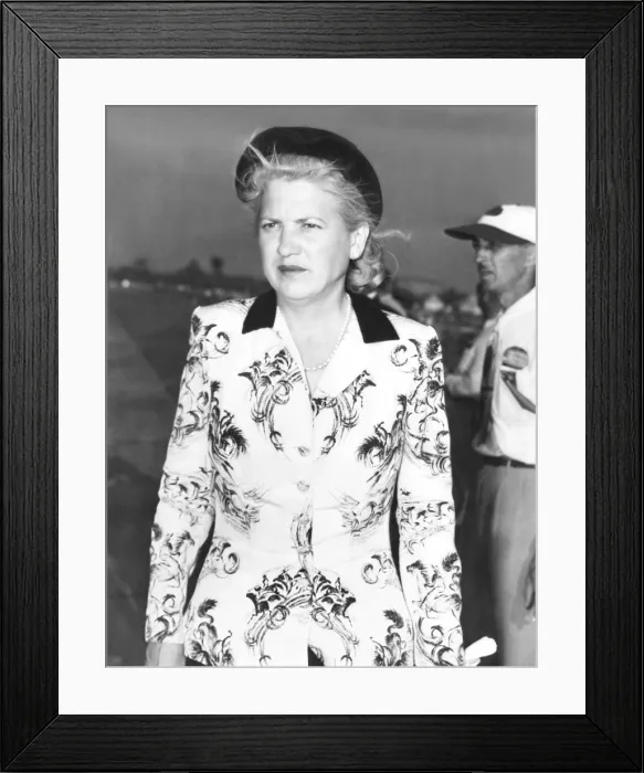 Framed Print : A somber Jacqueline Cochran, owner of the P-51C Mustang, that crashed in the Thompson Trophy Race. Sept 5, 1949 Framed Print : A somber Jacqueline Cochran, owner of the P-51C Mustang, that crashed in the Thompson Trophy Race. Sept 5, 1949