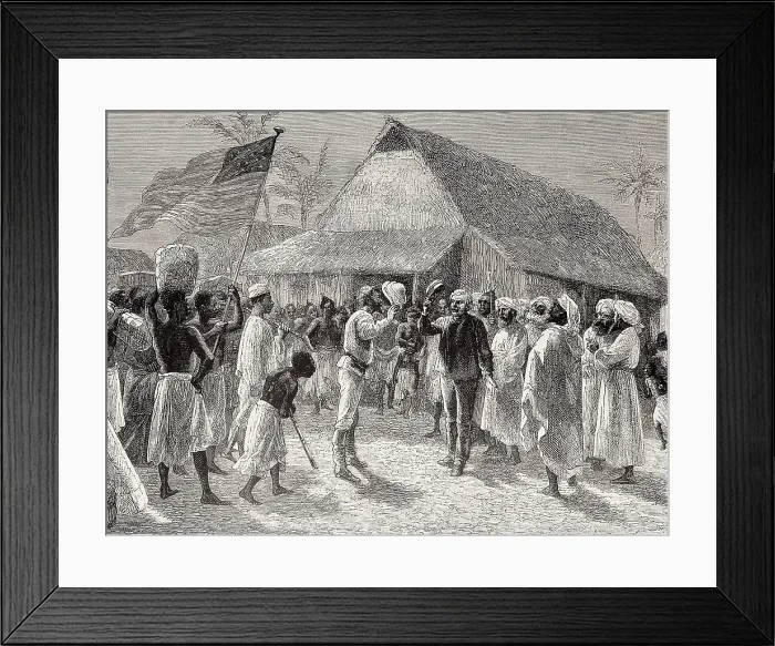 Framed Print : Encounter between the explorers Sir Henry Morton Stanley and David Livingstone in Ujiji Framed Print : Encounter between the explorers Sir Henry Morton Stanley and David Livingstone in Ujiji